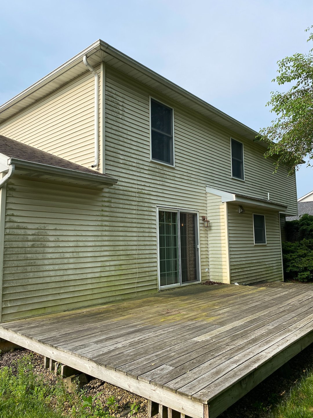 Wooden deck cleaning and house washing project in Bethlehem PA